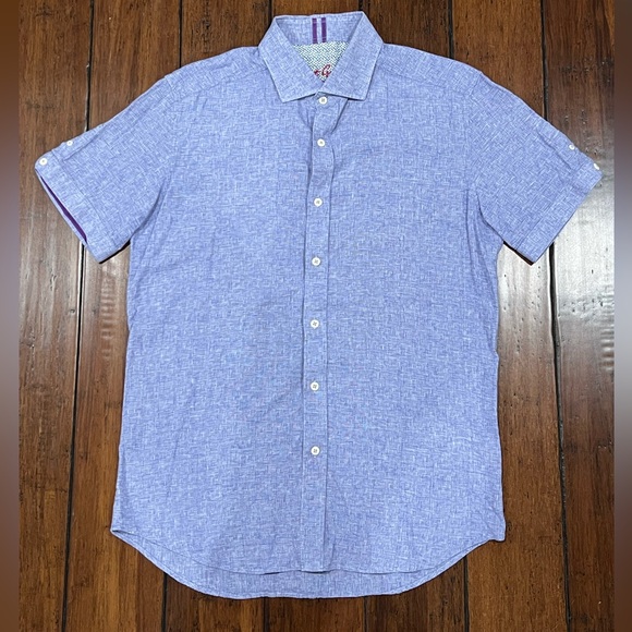 Robert Graham Other - Robert Graham Linen Blend Short Sleeve Button Down Mens Size M Blue Tailor Fit